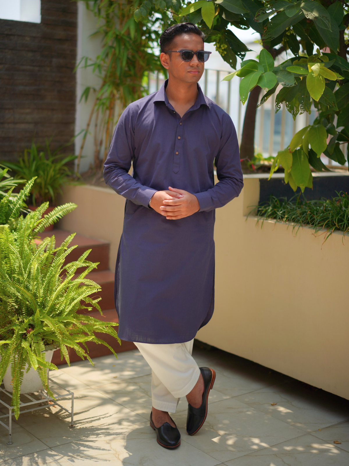 Dark Navy Kabli cut Kurta