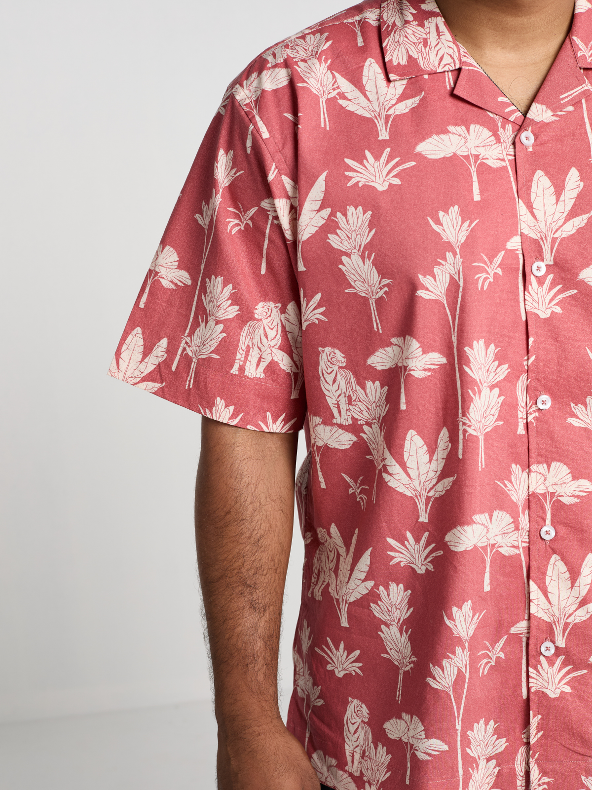 Red Animal Print Cuban Shirt