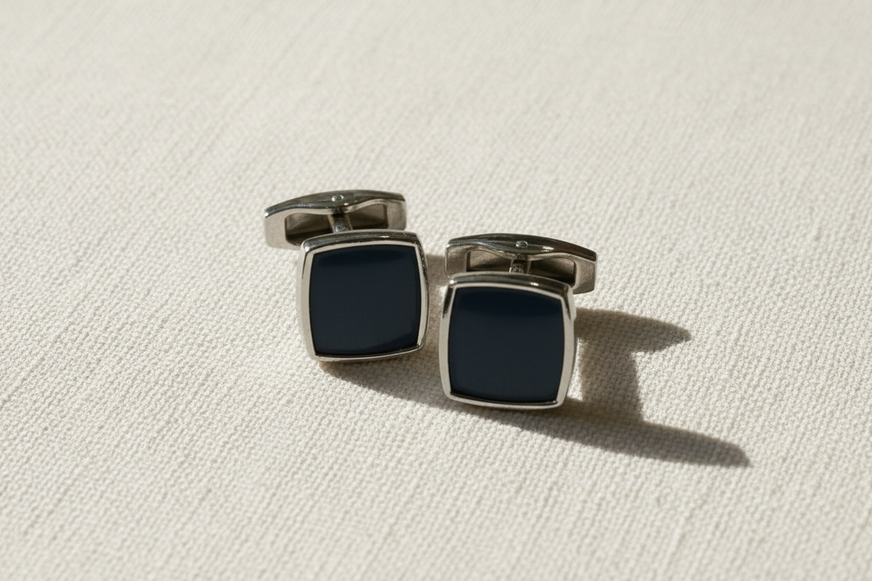 Midnight Square Cufflinks – Silver & Navy
