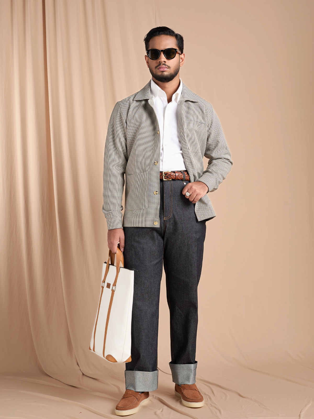 Beige Houndtooth Shacket
