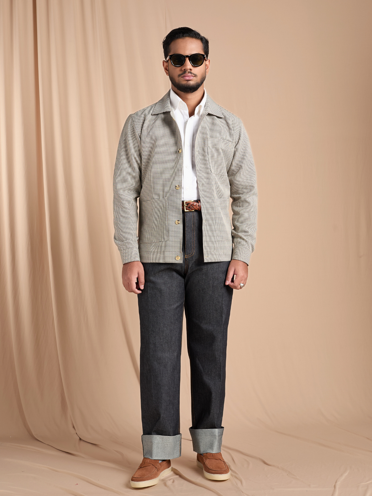 Beige Houndtooth Shacket
