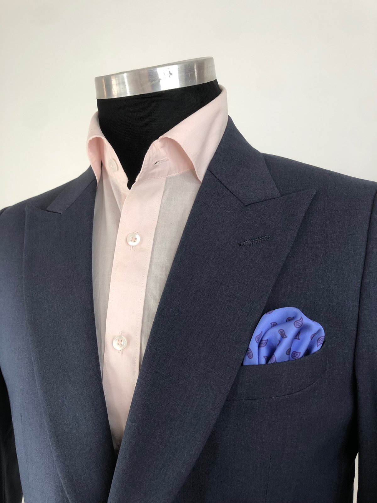 Lapis with Mini White Paisley Silk Pocket Square