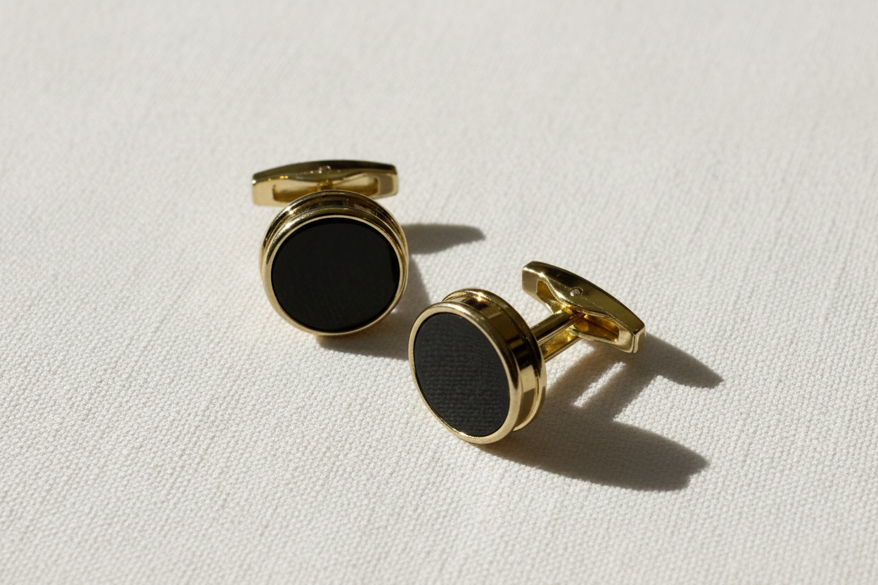 Midnight Coin Cufflinks – Gold & Black