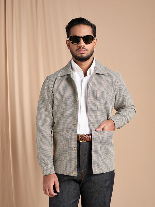 Beige Houndtooth Shacket