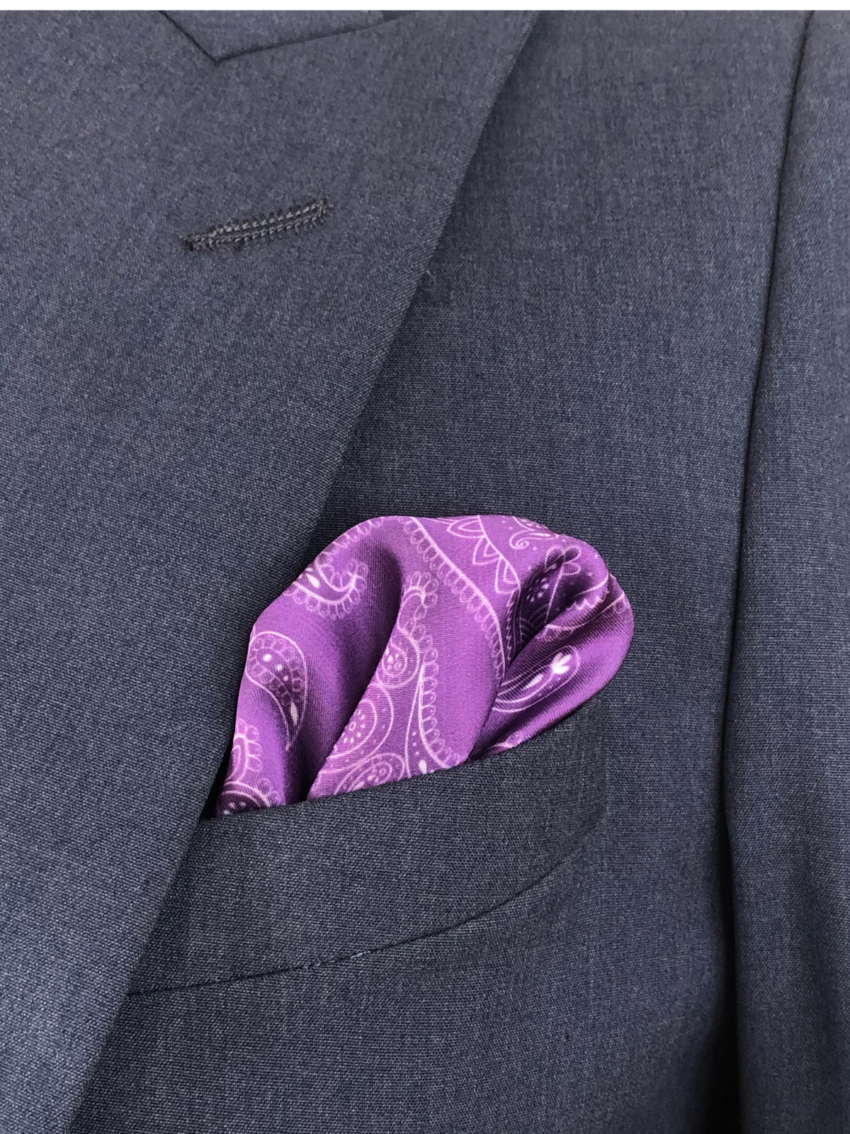 Orchid with Heavy White Paisley Silk Pocket Square