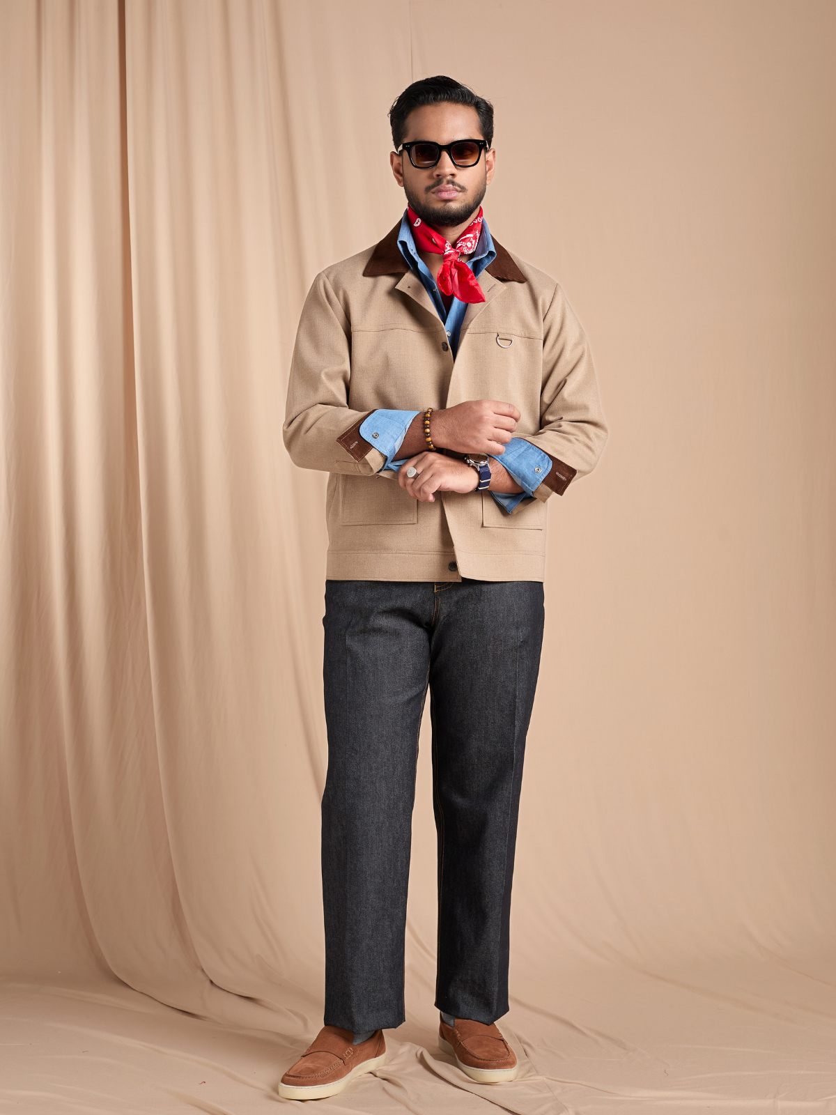 Beige Cropped Bomber Jacket
