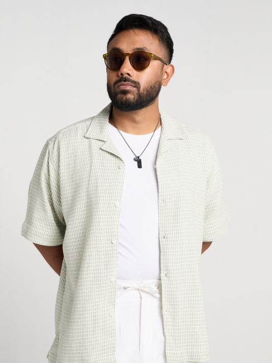 Fern & White Pattern Cuban Shirt