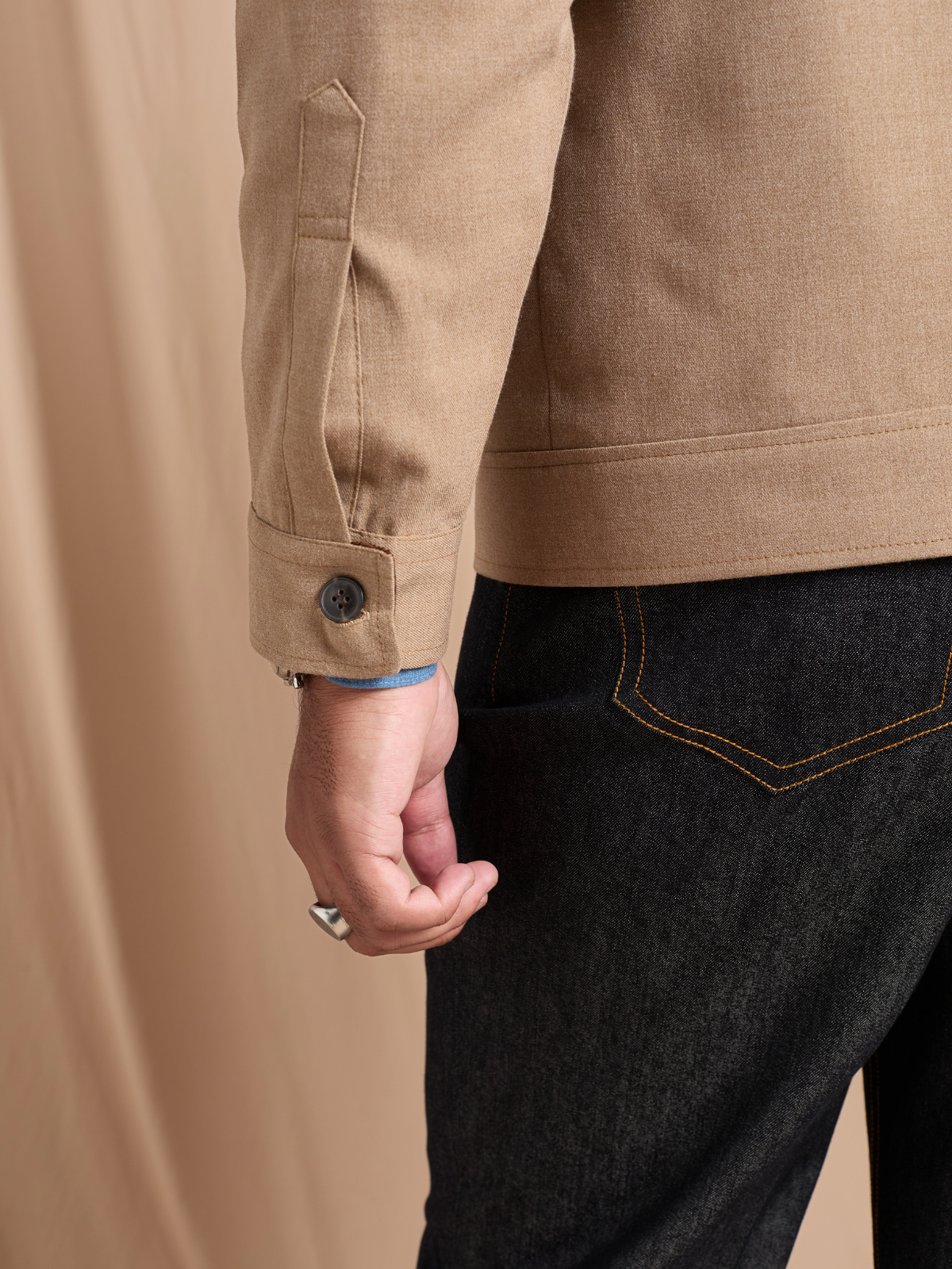 Beige Cropped Bomber Jacket