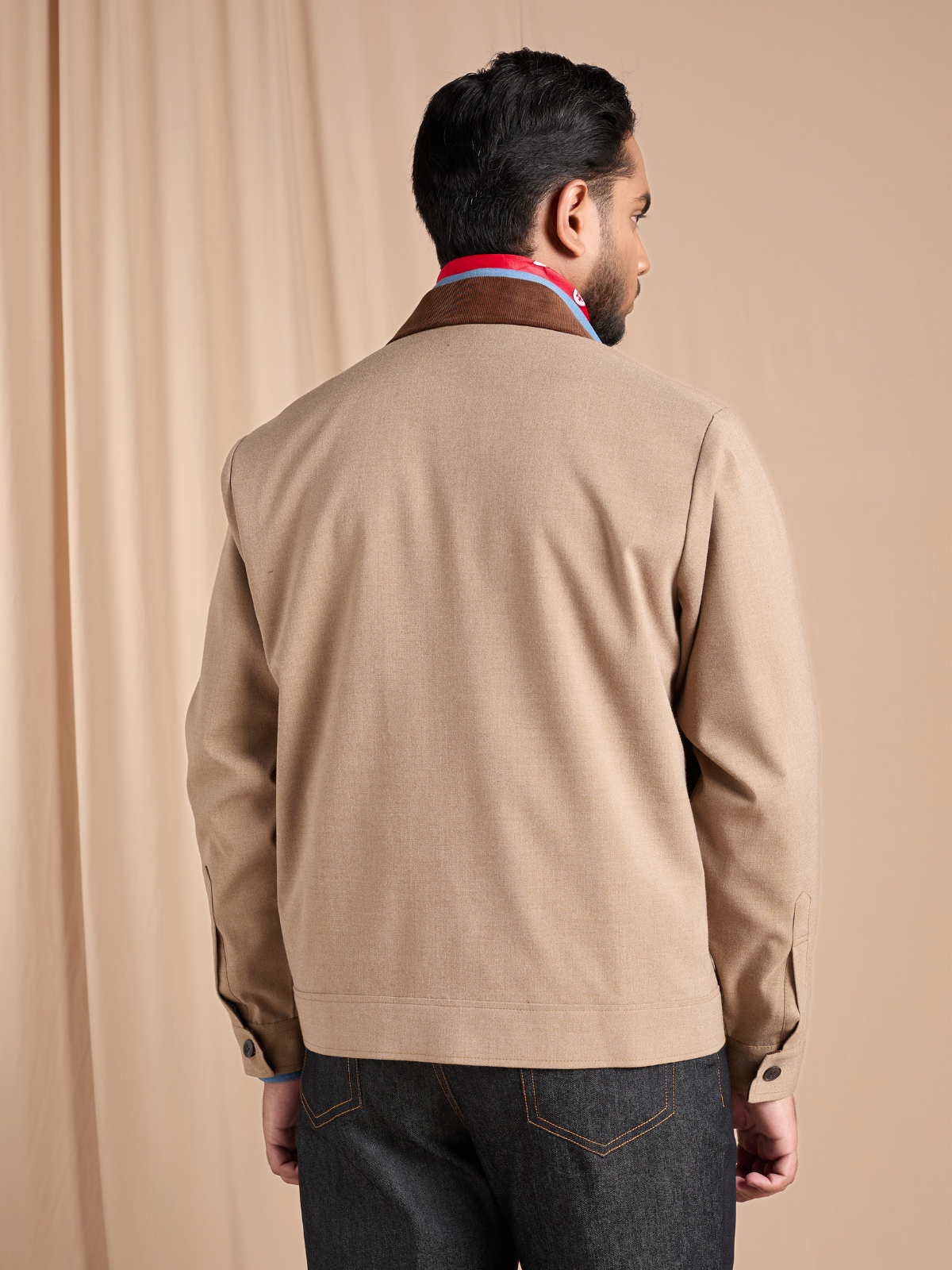 Beige Cropped Bomber Jacket