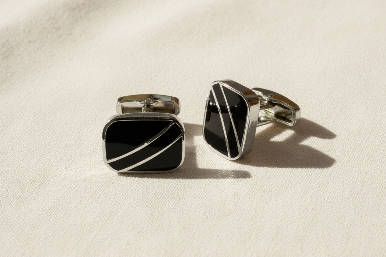 Noir Slash Cufflinks – Silver & Black