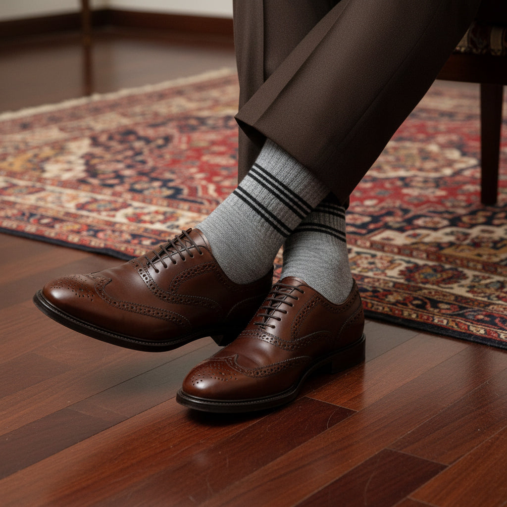 Double Stripe Cotton Socks – Light Grey