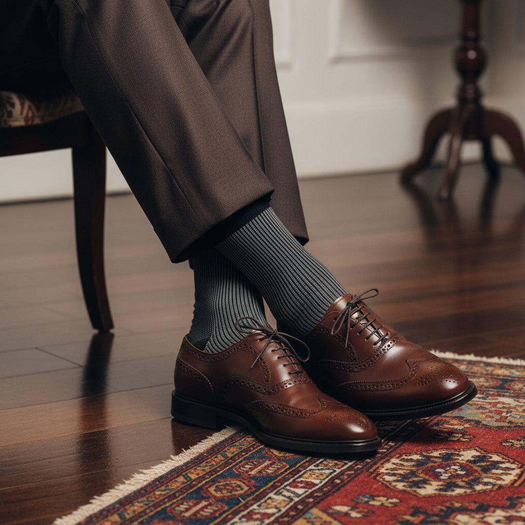Micro Stripe Cotton Socks – Charcoal & Black