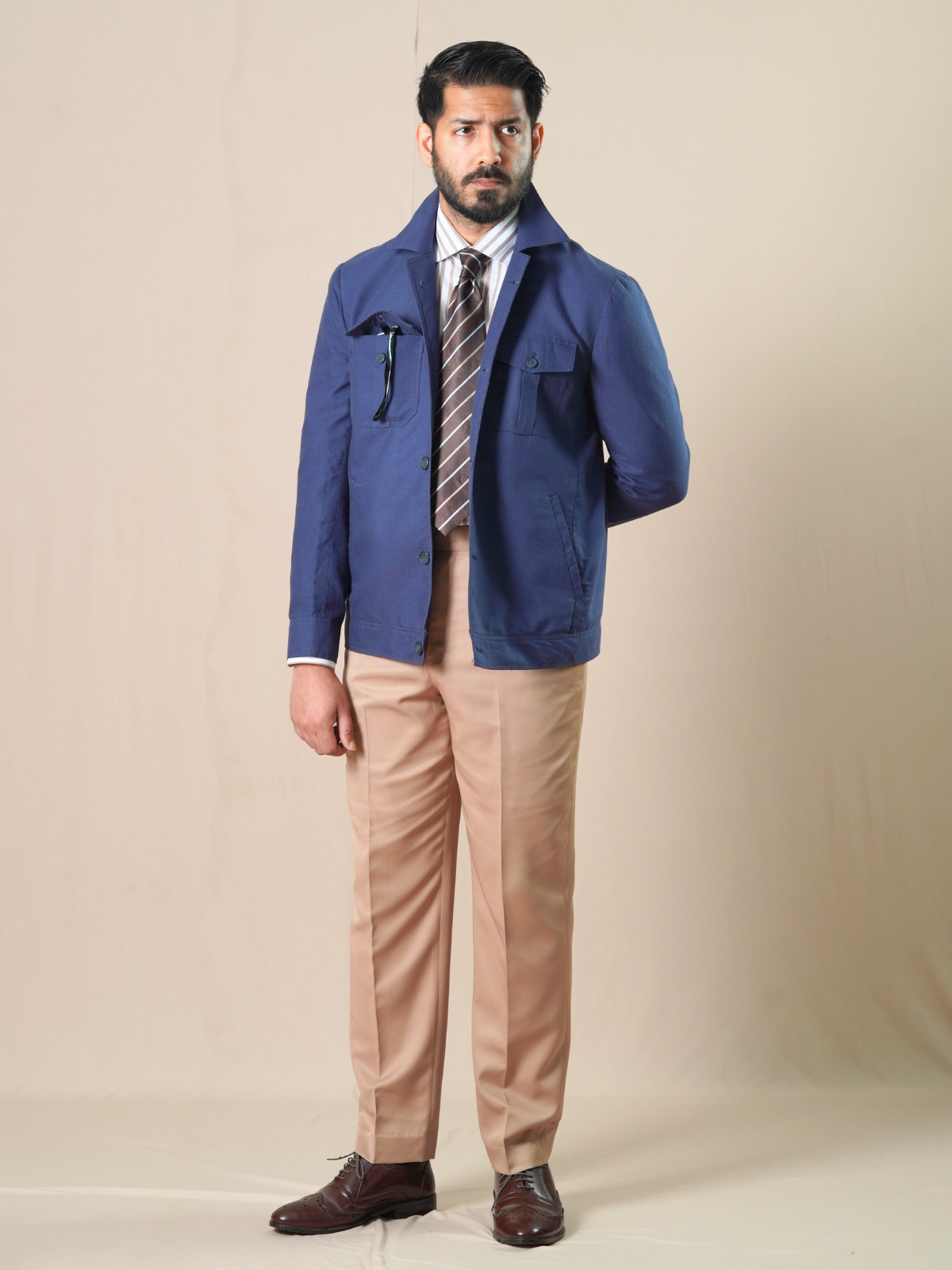 White & Brown Stripe Formal Shirt
