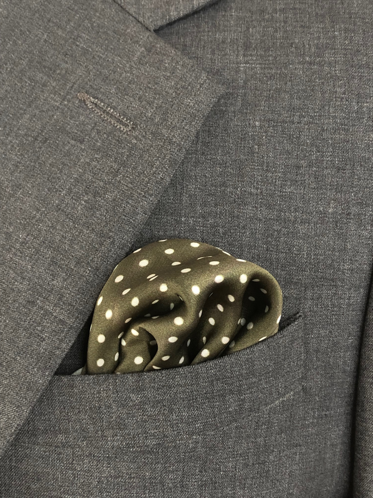 Olive Polka Silk Pocket Square