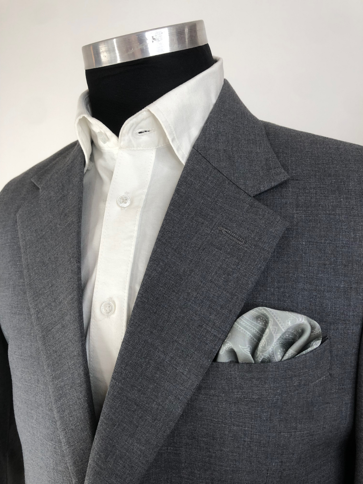 Dusty Green with Heavy White Paisley Silk Pocket Square