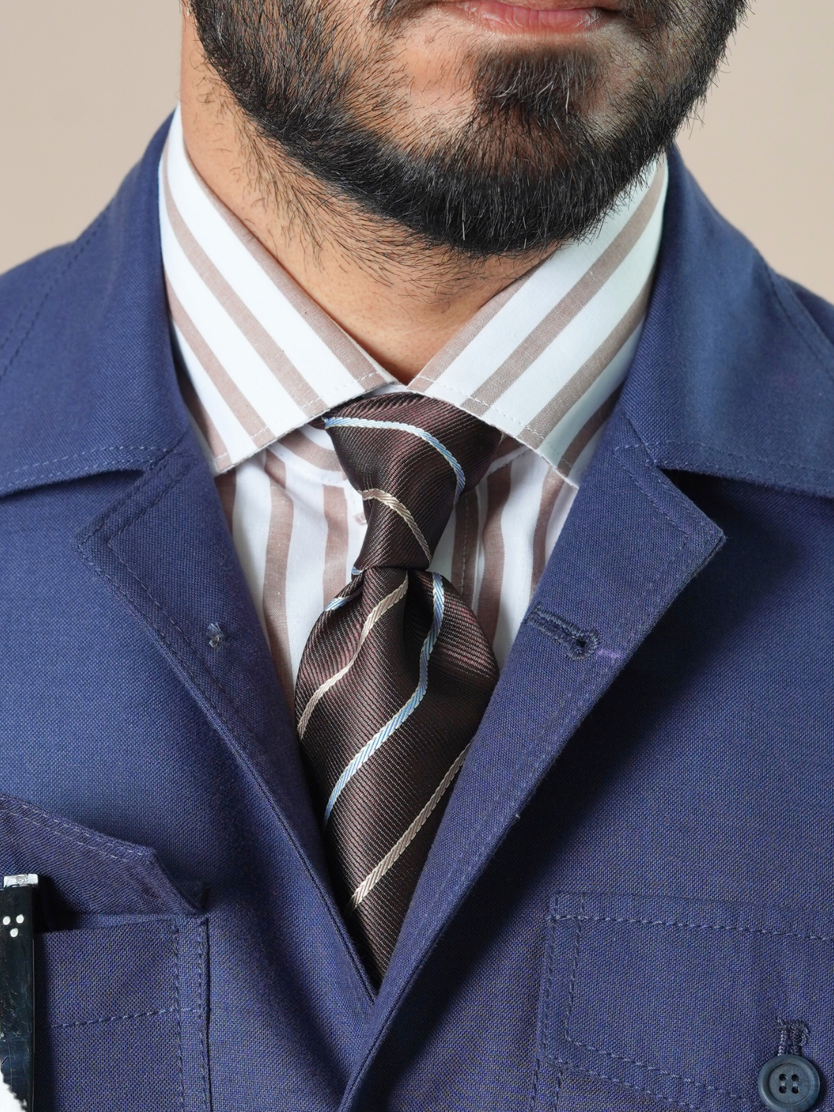 White & Brown Stripe Formal Shirt