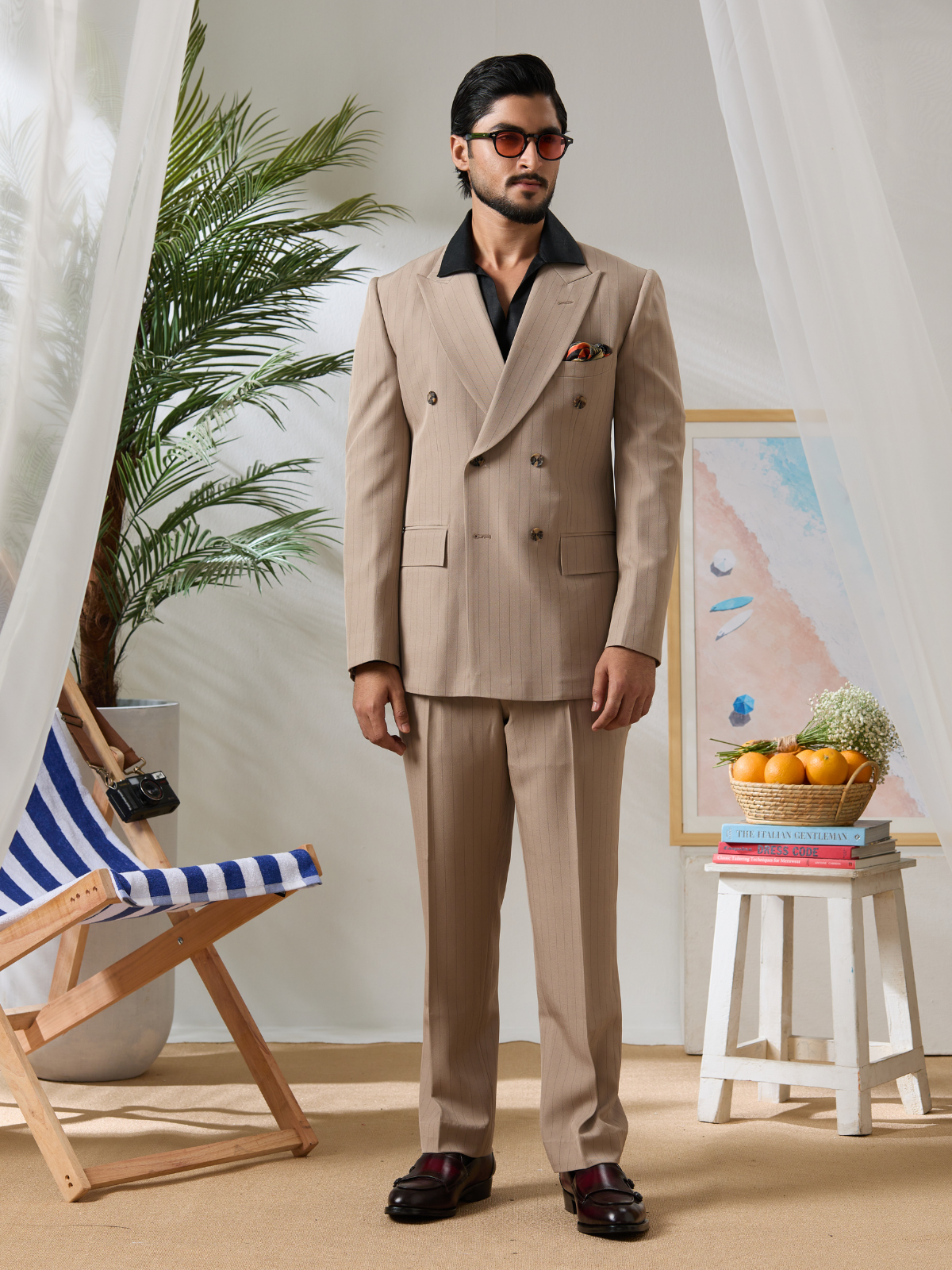 Beige Pinstriped DB Blazer