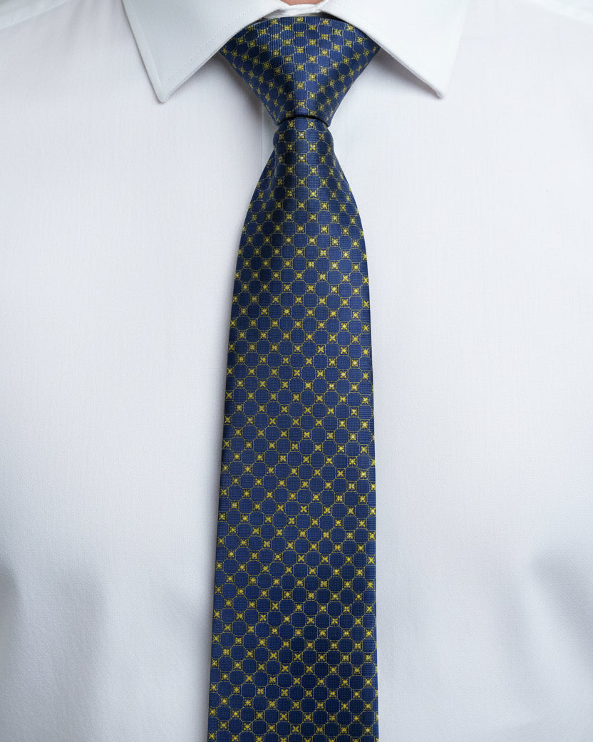 Navy Geometric Silk Tie