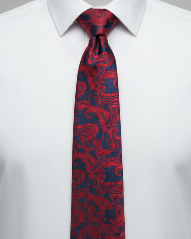 Navy Crimson Paisley Silk Tie