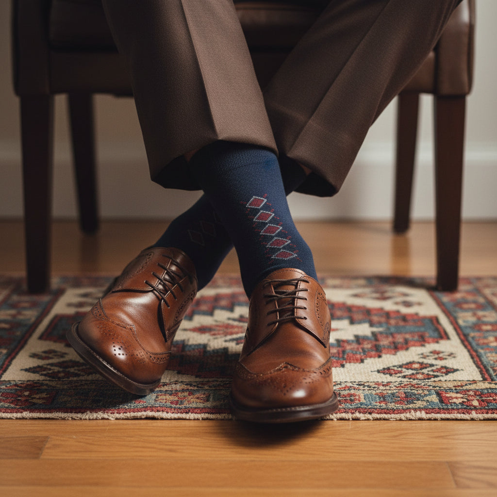 Navy Argyle Accent Dress Socks
