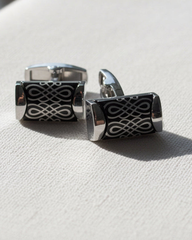 Infinity Knot Cufflinks – Silver & Black