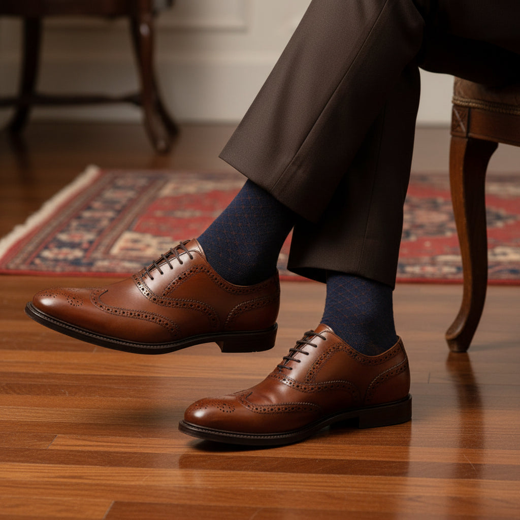 Diamond Pattern Cotton Socks – Deep Navy