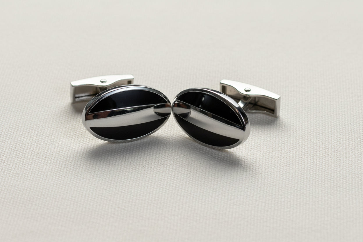 Eclipse Bar Cufflinks – Silver & Black