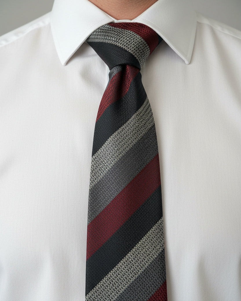 Charcoal Burgundy Block Stripe Tie