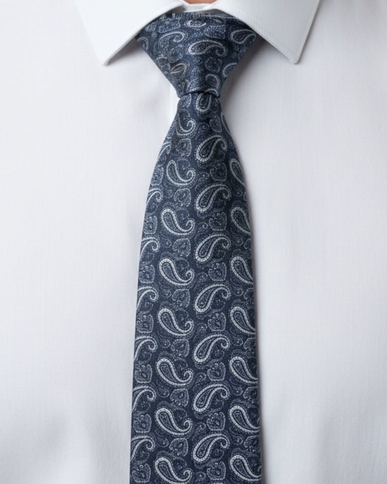 Navy Paisley Silk Tie
