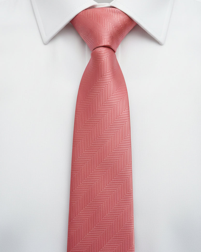Coral Herringbone Silk Tie
