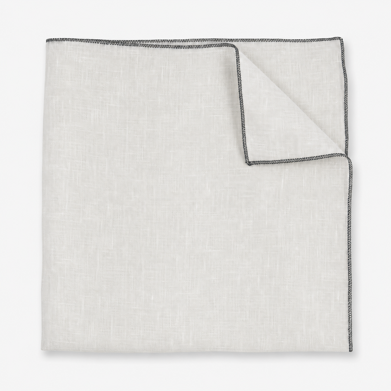 Black Edge White Linen Pocket Square