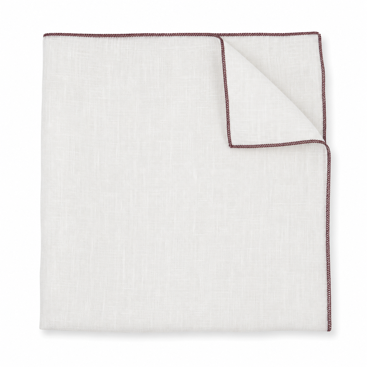Burgundy Edge White Linen Pocket Square