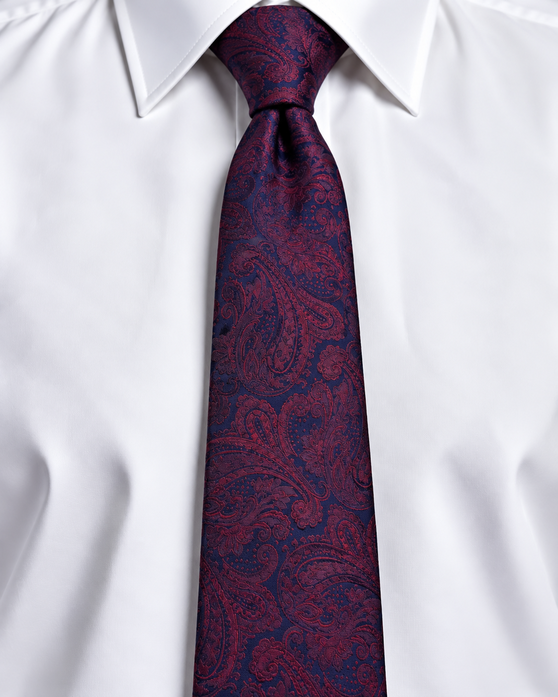 Navy & Burgundy Paisley Tie