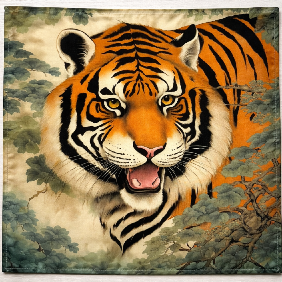 Vibrant Bengal tiger on silk pocket square