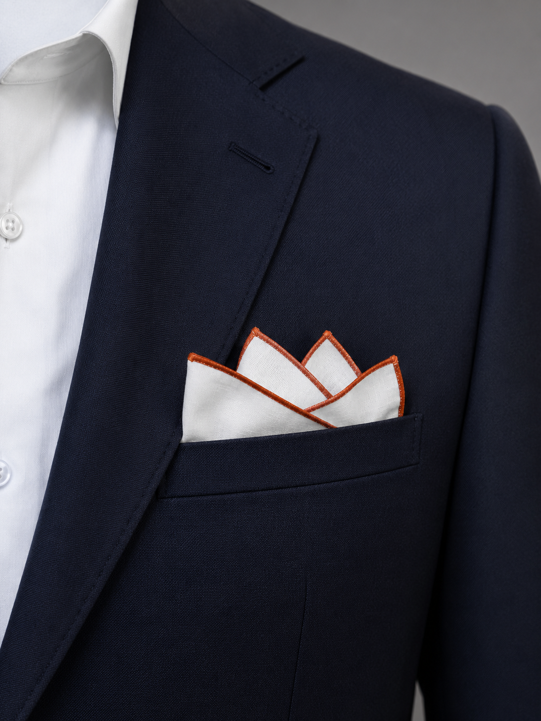 Orange Edge White Linen Pocket Square
