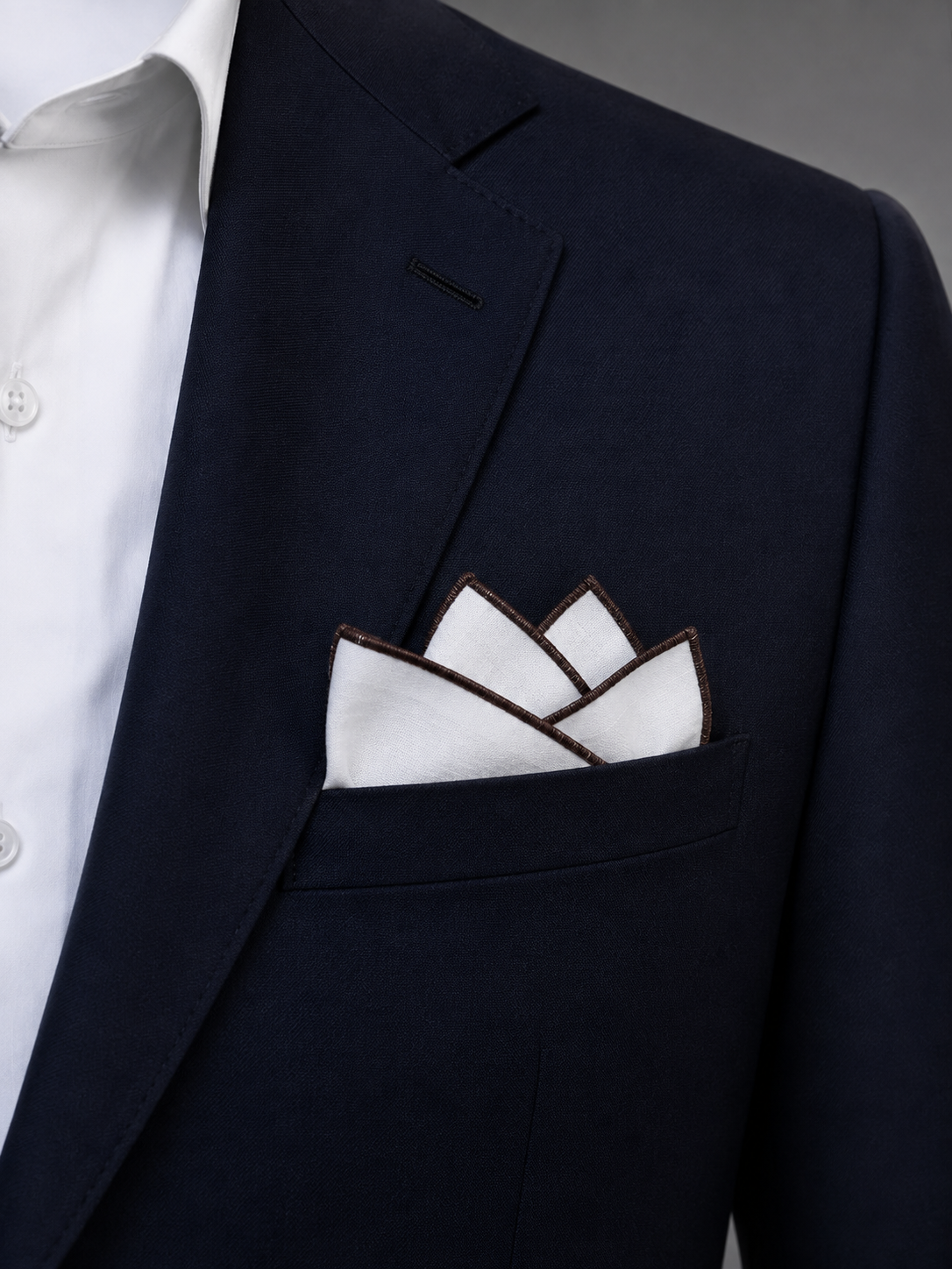 Brown Edge White Linen Pocket Square
