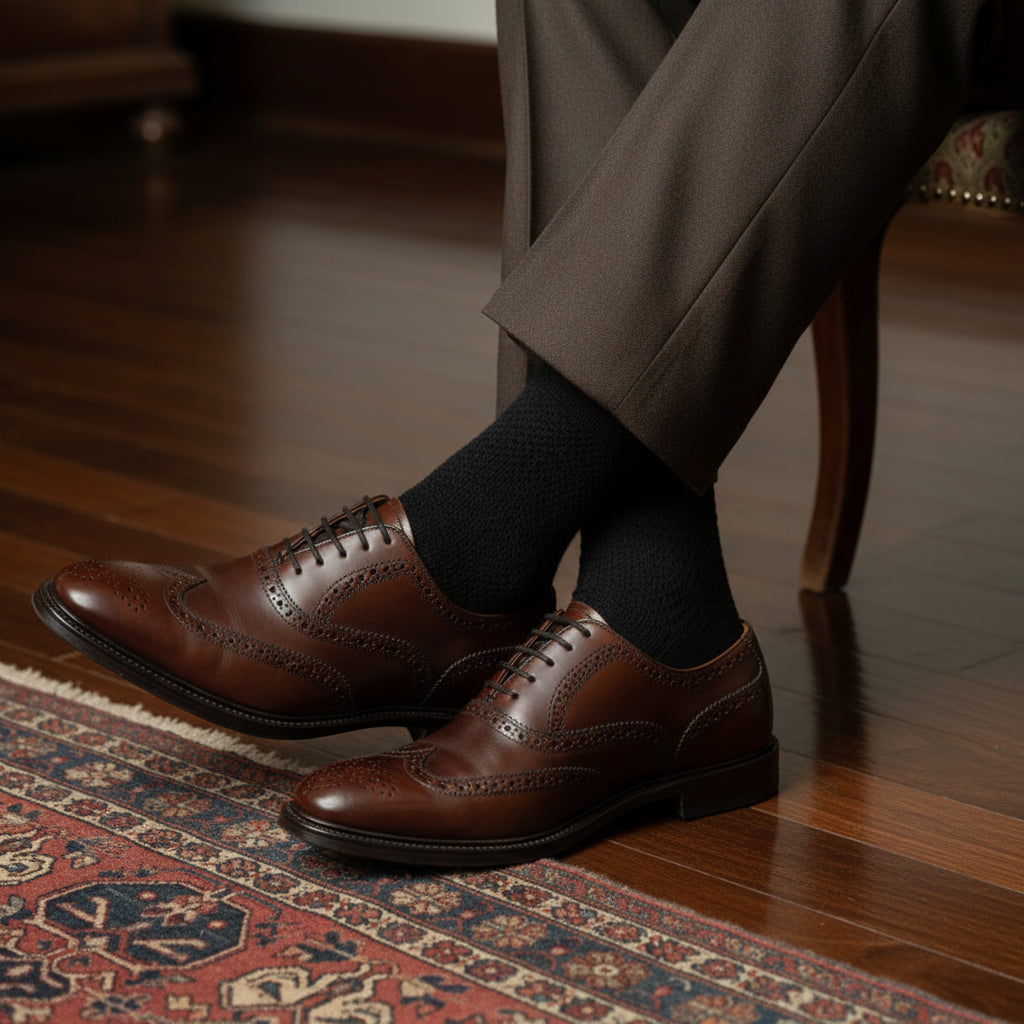 Honeycomb Textured Cotton Socks – Jet Black