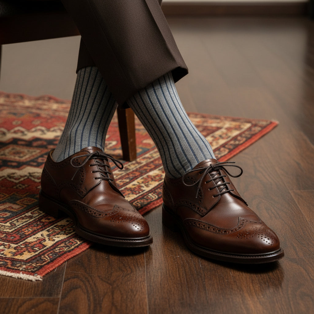 Fine Stripe Cotton Socks – Ash Grey