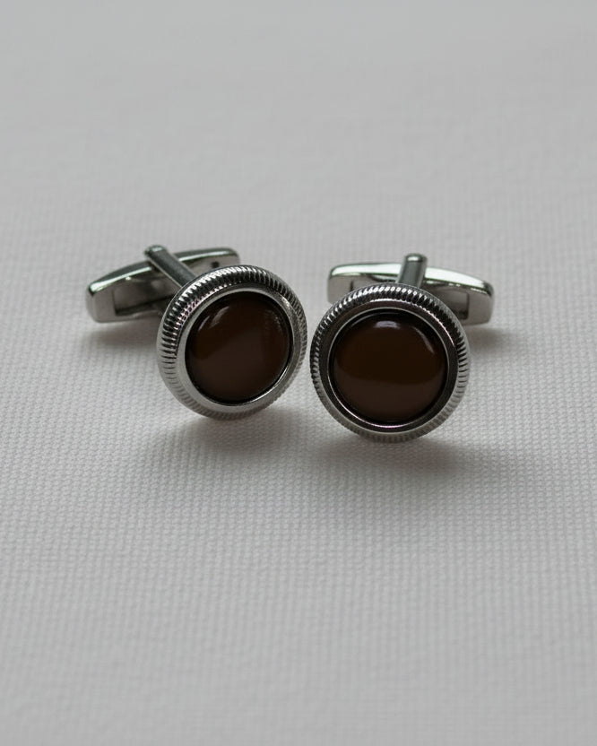 Amber Disc Cufflinks – Silver & Brown