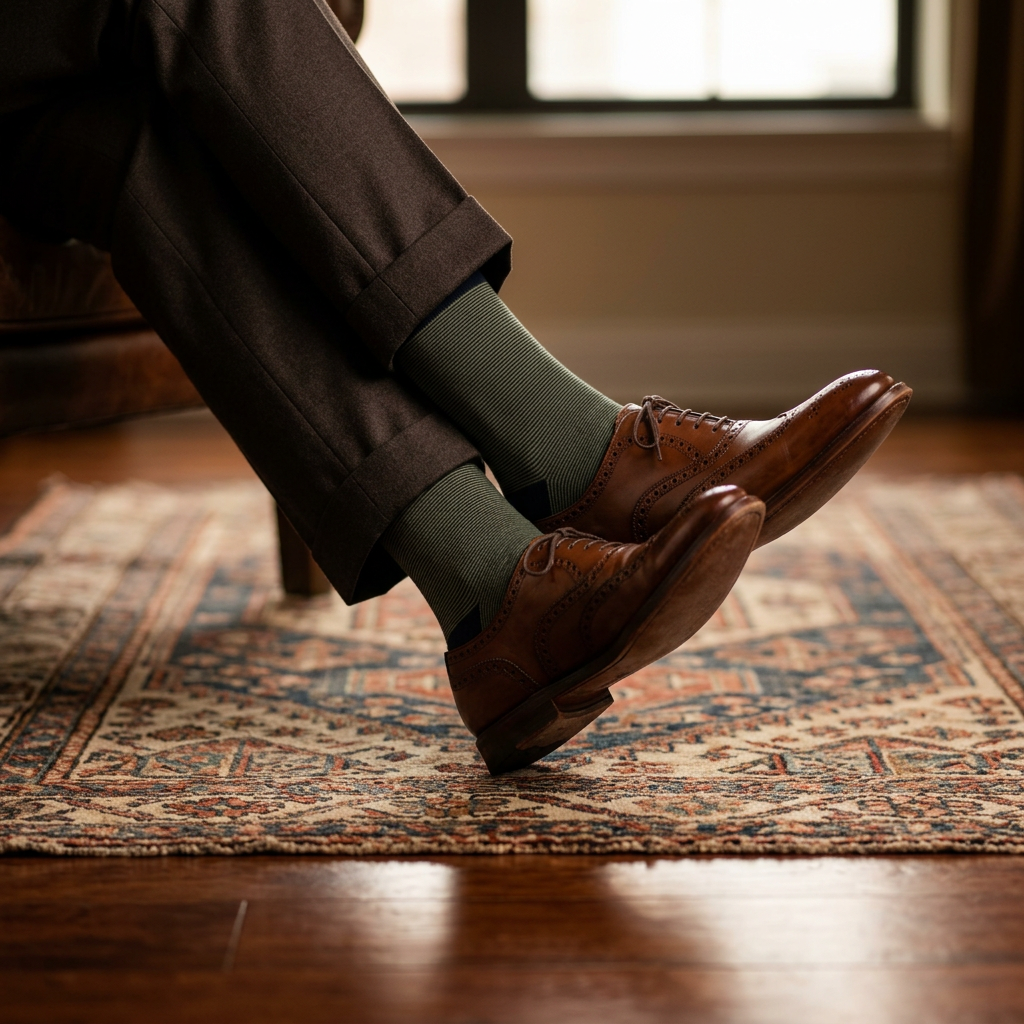 Olive Green Micro-Stripe Socks