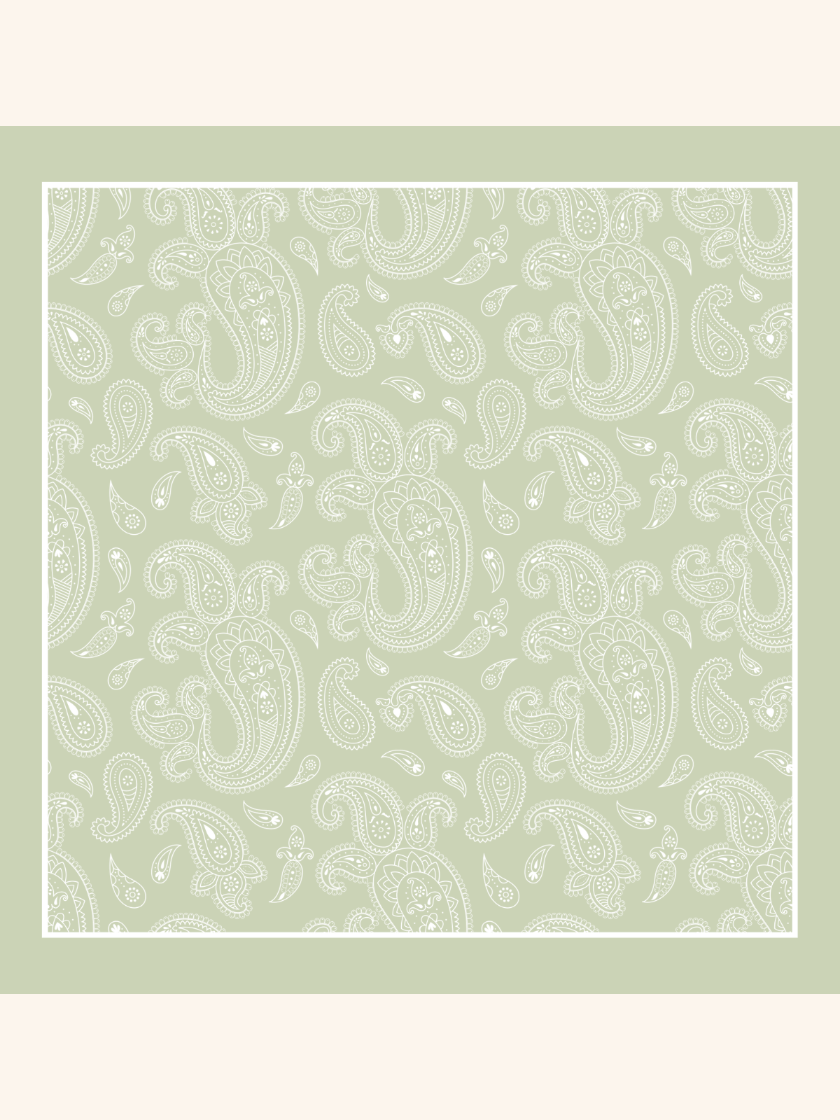 Dusty Green with Heavy White Paisley Silk Pocket Square