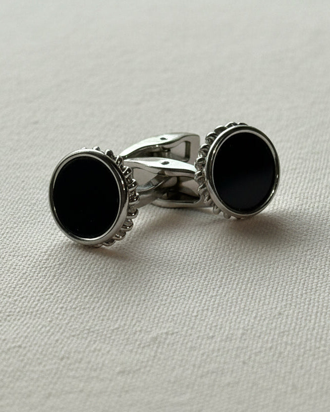 Noir Bezel Cufflinks – Silver & Black