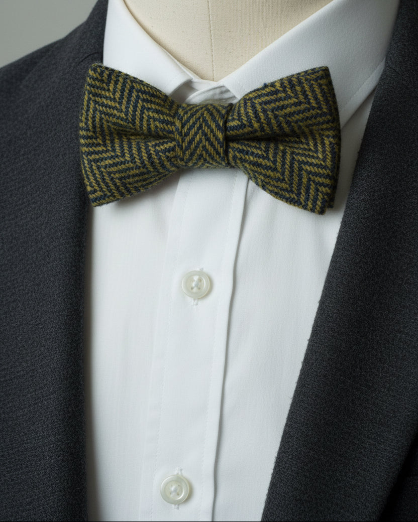 Herringbone Bow Tie – Olive & Navy