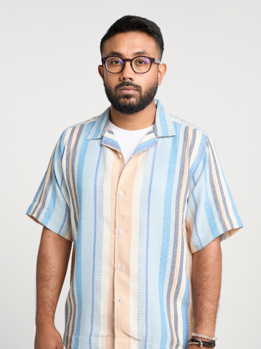 Sky & Orange Stripe Cuban Shirt