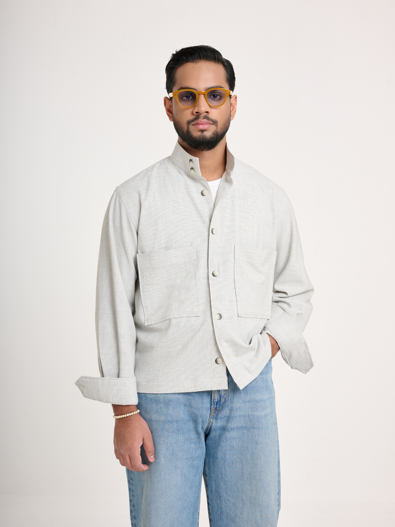 Silver Cropped Shacket