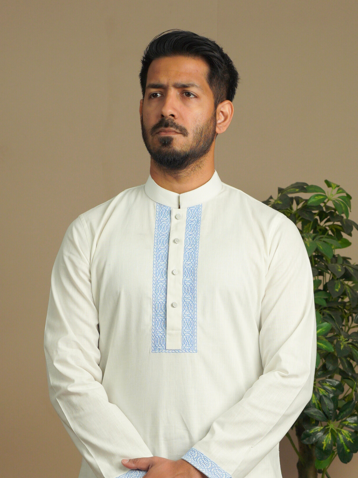 White & Sky Embroidery Kurta