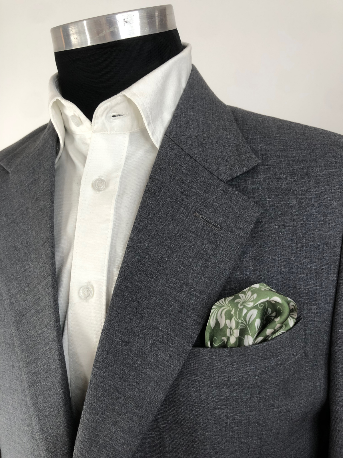 Olive with White Floral Silk Pocket Square