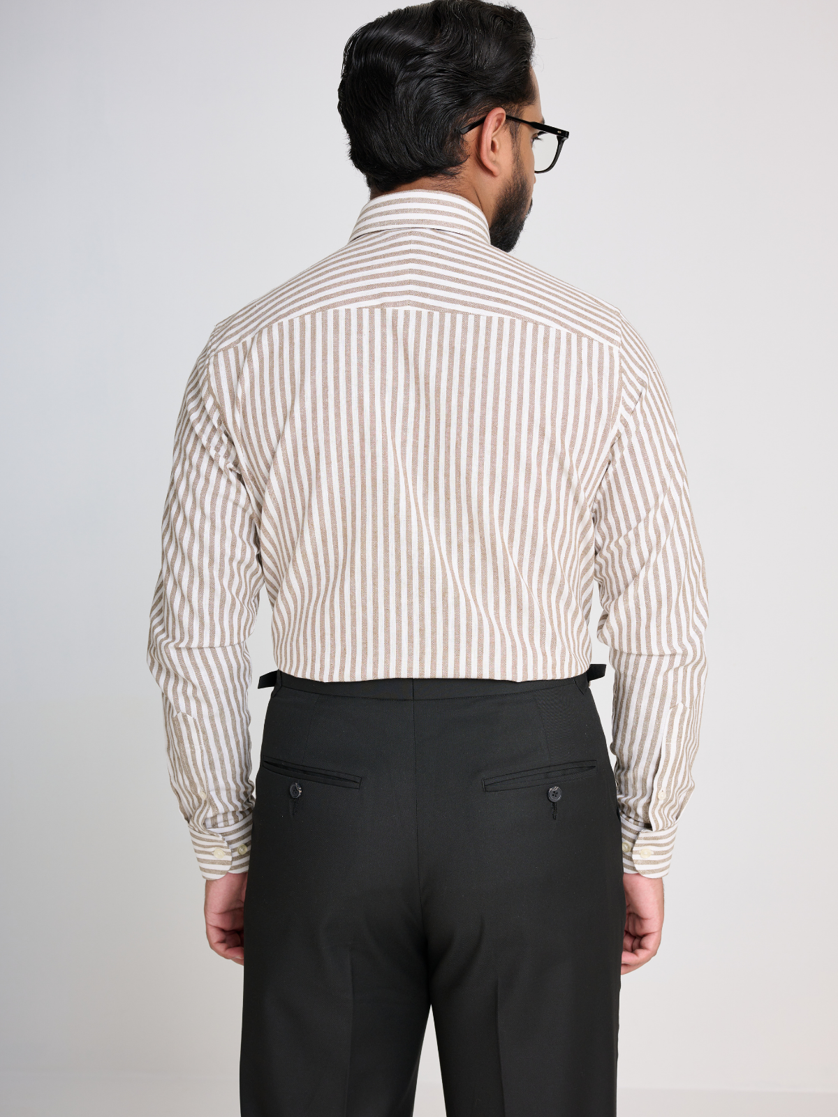 Brown & White Stripe Point Collar Shirt