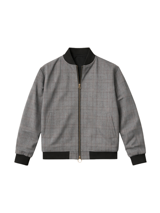 Grey Glen Check Cropped Bomber Jacket