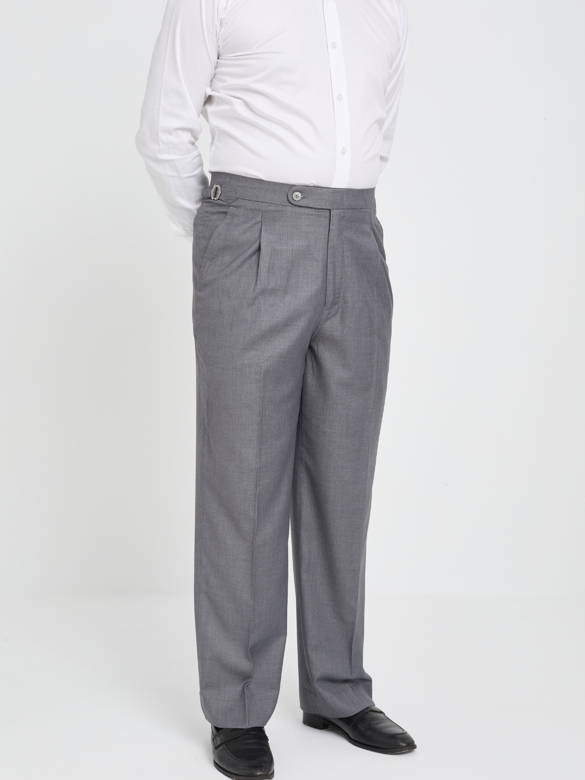 Mid-Grey Single-Pleat Side Adjuster Trousers